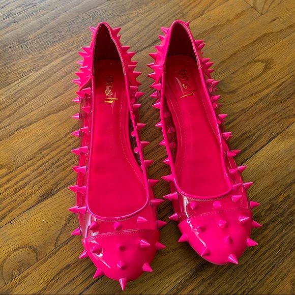 Posh Shoes - Posh pink vinyl metal stud clear flats